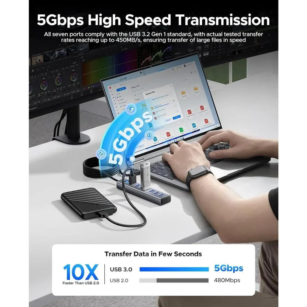 ORICO 7-Port USB 3.0 Hub, Aluminum USB Multiple Adapter